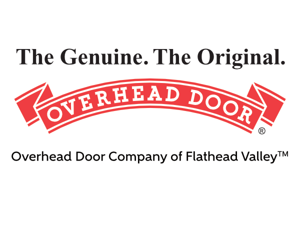 Overhead Door Company of Flathead Valley logo with red ribbon and text